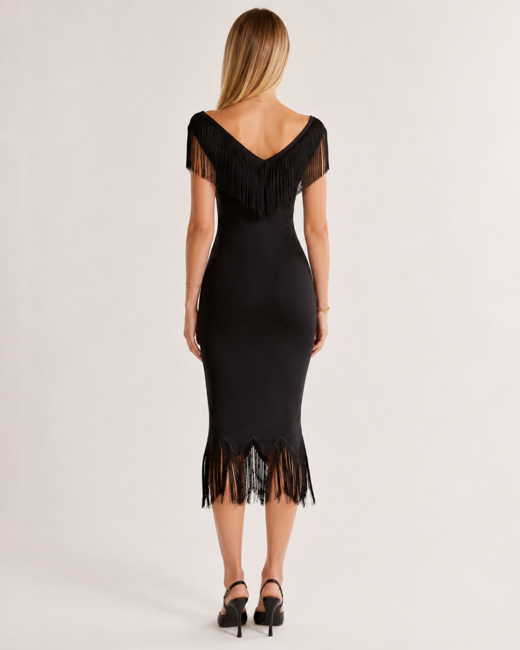 Onyx Fringe Midi Dress